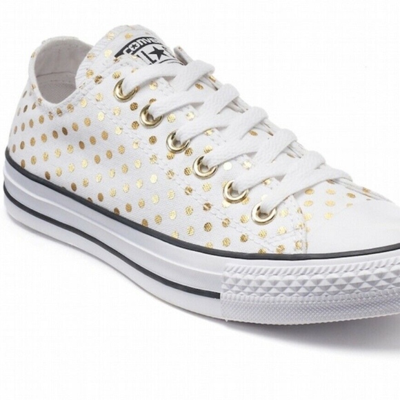 white converse with gold polka dots